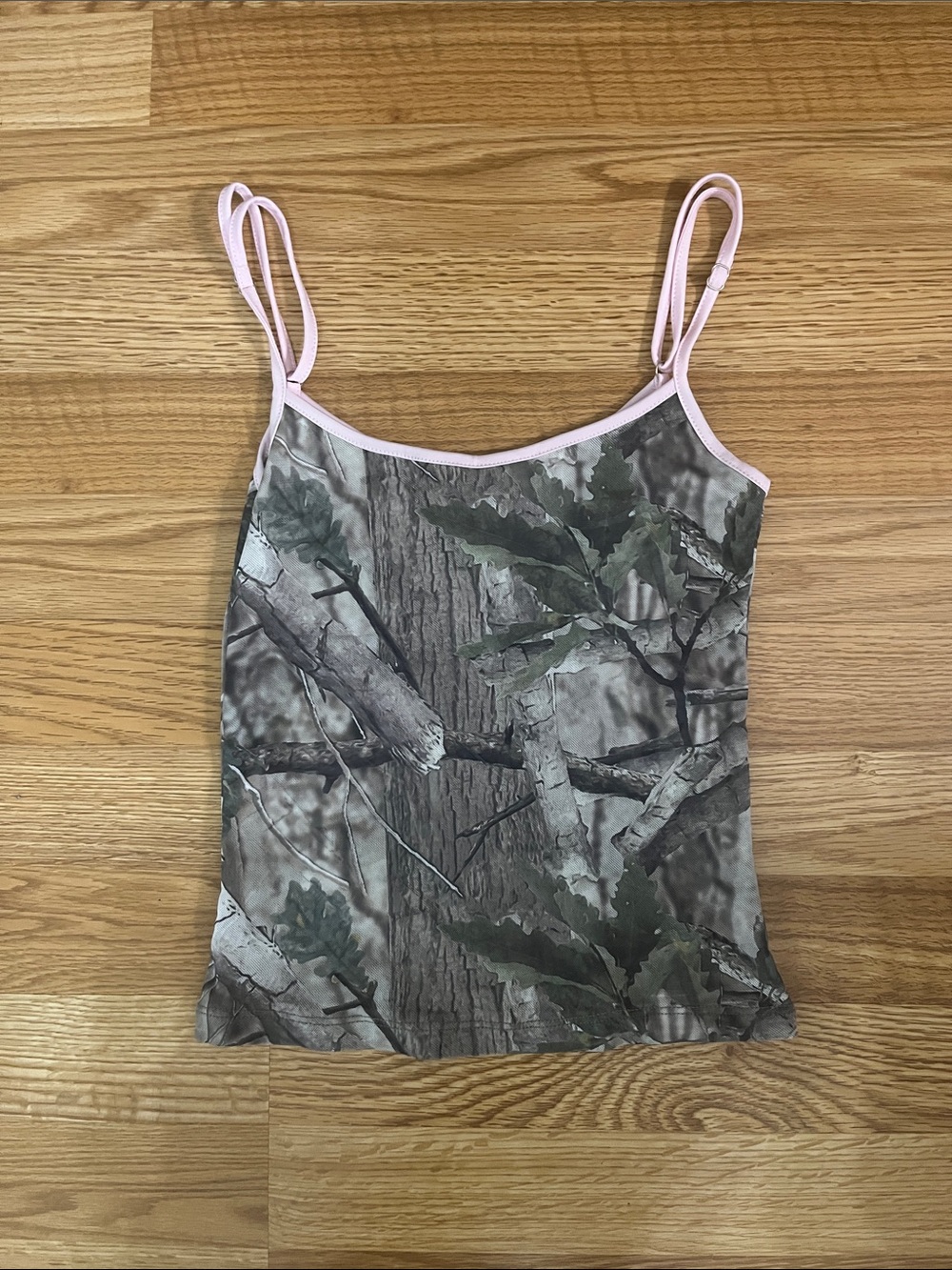 Edikted Camo Print Spaghetti Strap Tank with Pink Trim